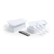 Ланч-бокс FANDEX, ложка, вилка нож в комплекте, антибактериальный пластик белый арт. 346708 Ланч-бокс FANDEX, ложка, вилка нож в комплекте, антибактериальный пластик белый арт. 346708