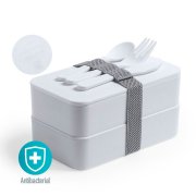 Ланч-бокс FANDEX, ложка, вилка нож в комплекте, антибактериальный пластик белый арт. 346708 Ланч-бокс FANDEX, ложка, вилка нож в комплекте, антибактериальный пластик белый арт. 346708