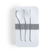 Ланч-бокс FANDEX, ложка, вилка нож в комплекте, антибактериальный пластик белый арт. 346708 Ланч-бокс FANDEX, ложка, вилка нож в комплекте, антибактериальный пластик белый арт. 346708