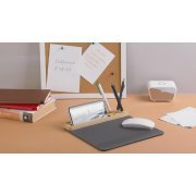 Настольная подставка с беспроводным зарядным устройством, переработанная кожа/бамбук серый с бежевым