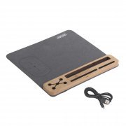 Настольная подставка с беспроводным зарядным устройством, переработанная кожа/бамбук серый с бежевым