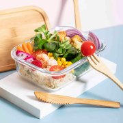 Ланч-бокс BEJAR, ложка, вилка нож в комплекте, стекло/бамбук прозрачный арт. 346799