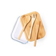 Ланч-бокс BEJAR, ложка, вилка нож в комплекте, стекло/бамбук прозрачный арт. 346799