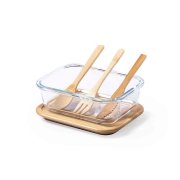 Ланч-бокс BEJAR, ложка, вилка нож в комплекте, стекло/бамбук прозрачный арт. 346799