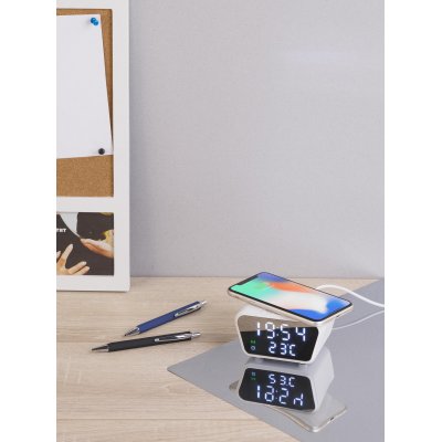 Настольные часы "Smart Clock" с беспроводным (10W) зарядным устройством, будильником и термометром белый