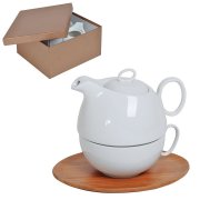 Набор  "Мила": чайник и чайная пара в подарочной упаковке коричневый, белый