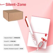 Набор подарочный SILENT-ZONE: бизнес-блокнот, ручка, наушники, коробка, стружка, бело-красный Белый