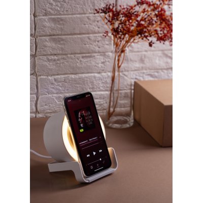 Bluetooth колонка-подставка "Smart Sound" с беспроводным (10W) зарядным устройством и подсветкой белый
