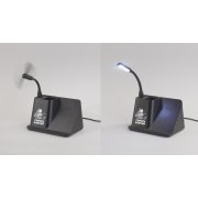 Карандашница "Black Star" с беспроводным (10W) зарядным устройством, вентилятором и лампой, с подсветкой логотипа черный