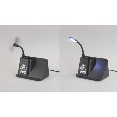 Карандашница "Black Star" с беспроводным (10W) зарядным устройством, вентилятором и лампой, с подсветкой логотипа черный