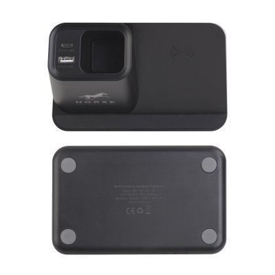 Карандашница "Black Star" с беспроводным (10W) зарядным устройством, вентилятором и лампой, с подсветкой логотипа черный