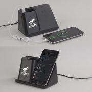 Карандашница "Black Star" с беспроводным (10W) зарядным устройством, вентилятором и лампой, с подсветкой логотипа черный