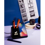 Карандашница "Black Star" с беспроводным (10W) зарядным устройством, вентилятором и лампой, с подсветкой логотипа черный