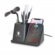 Карандашница "Black Star" с беспроводным (10W) зарядным устройством, вентилятором и лампой, с подсветкой логотипа черный
