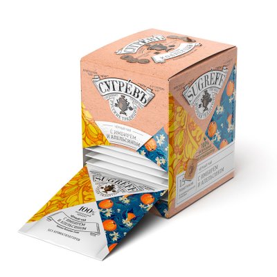 Черный чай с имбирем и апельсином в индивидуальном саше конверте, 15 пакетиков Разные цвета