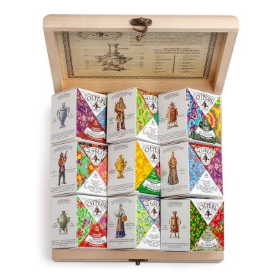 Подарочный набор Сугревъ в деревянной коробке без лого, коллекция из 9 чаёв Бежевый