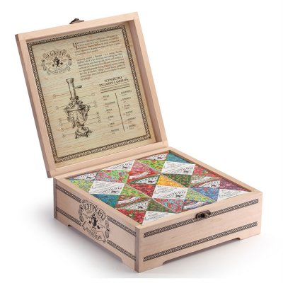 Подарочный набор Сугревъ в деревянной коробке без лого, коллекция из 9 чаёв Бежевый