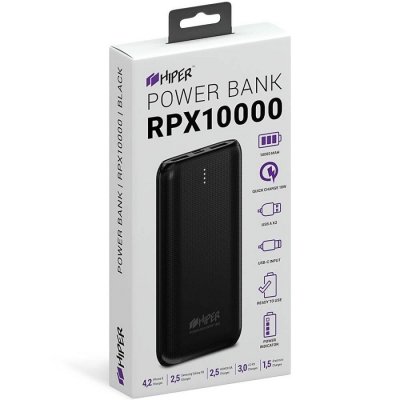 Универсальный аккумулятор RPX10000, QC3.0, PD, TYPE C, емкость 10000 мАч, черный Черный