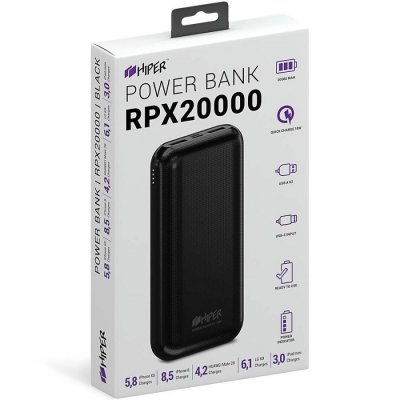 Универсальный аккумулятор RPX20000, QC3.0, PD, TYPE C, емкость 20000 мАч, черный Черный