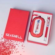 Набор SEASHELL-2: универсальное зарядное устройство (6000 mAh) и ручка в подарочной коробке белый, голубой арт. 25303/22