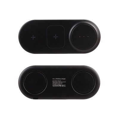 Настольная беспроводная (15W) зарядная станция "Blacksmith" с bluetooth колонкой с подсветкой логотипа черный