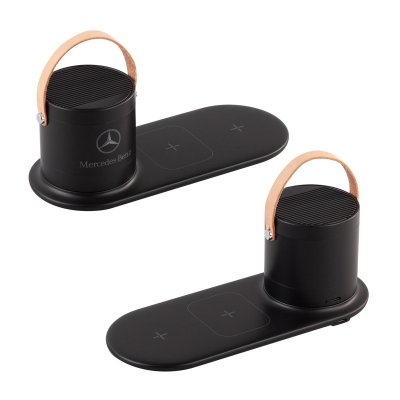 Настольная беспроводная (15W) зарядная станция "Blacksmith" с bluetooth колонкой с подсветкой логотипа черный