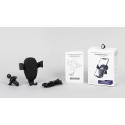 Автомобильное беспроводное (10W) зарядное устройство "Clamp SOFTTOUCH" с подсветкой логотипа, покрытие soft touch черный