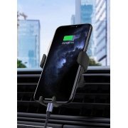 Автомобильное беспроводное (10W) зарядное устройство "Clamp SOFTTOUCH" с подсветкой логотипа, покрытие soft touch черный