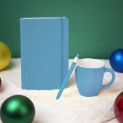 Подарочный набор HAPPINESS: блокнот, ручка, кружка, голубой Белый