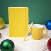 Подарочный набор HAPPINESS: блокнот, ручка, кружка, жёлтый Белый
