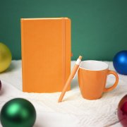 Подарочный набор HAPPINESS: блокнот, ручка, кружка, оранжевый Белый