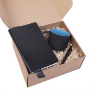 Подарочный набор DAILY COLOR: кружка, бизнес-блокнот, ручка с флешкой 4 ГБ, черный/голубой черный, голубой арт. 39492/22 Подарочный набор DAILY COLOR: кружка, бизнес-блокнот, ручка с флешкой 4 ГБ, черный/голубой черный, голубой арт. 39492/22