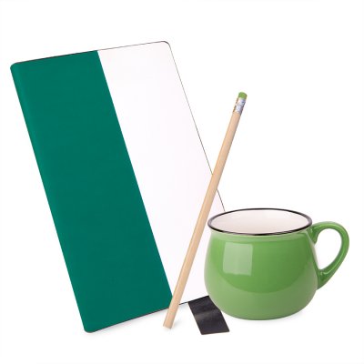 Подарочный набор LAST SUMMER: бизнес-блокнот, кружка, карандаш чернографитный, зеленый Белый