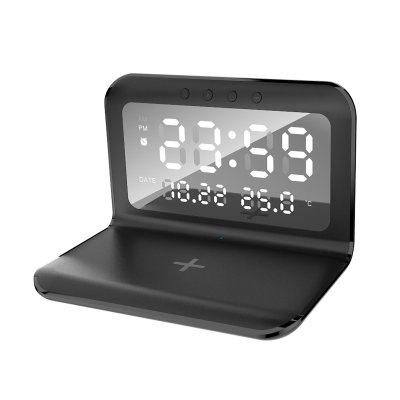 Настольные часы "Smart Time" с беспроводным (15W) зарядным устройством, будильником и термометром, со съёмным дисплеем черный