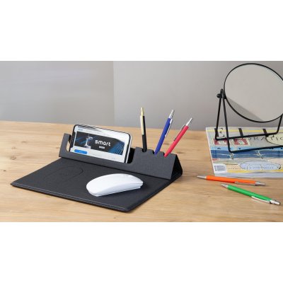 Настольная складная подставка "Cool Desk" с беспроводным (10W) зарядным устройством и ковриком для мыши темно-серый