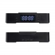 Настольные часы "Smart Box" с bluetooth колонкой (2х3Вт), беспроводным (15W) зарядным устройством и складной подставкой под смартфон черный