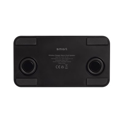 Настольные часы "Smart Box" с bluetooth колонкой (2х3Вт), беспроводным (15W) зарядным устройством и складной подставкой под смартфон черный