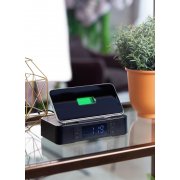 Настольные часы "Smart Box" с bluetooth колонкой (2х3Вт), беспроводным (15W) зарядным устройством и складной подставкой под смартфон черный