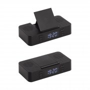 Настольные часы "Smart Box" с bluetooth колонкой (2х3Вт), беспроводным (15W) зарядным устройством и складной подставкой под смартфон черный