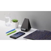 Настольные часы "Smart Pyramid" с bluetooth колонкой (3Вт) и беспроводным (15W) зарядным устройством, с подсветкой логотипа черный