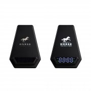 Настольные часы "Smart Pyramid" с bluetooth колонкой (3Вт) и беспроводным (15W) зарядным устройством, с подсветкой логотипа черный