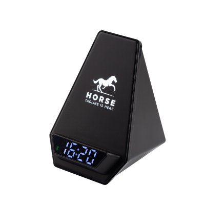 Настольные часы "Smart Pyramid" с bluetooth колонкой (3Вт) и беспроводным (15W) зарядным устройством, с подсветкой логотипа черный