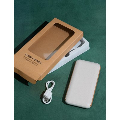 Беспроводное зарядное устройство "Cork Power" 10000 mAh, пластик/пшеничное волокно/пробка бежевый