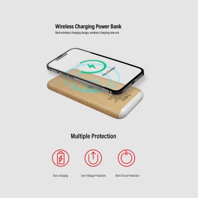 Беспроводное зарядное устройство "Cork Power" 10000 mAh, пластик/пшеничное волокно/пробка бежевый