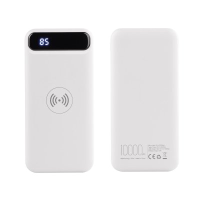 Беспроводное зарядное устройство "Quantum", 10000 mAh с цифровым индикатором заряда белый