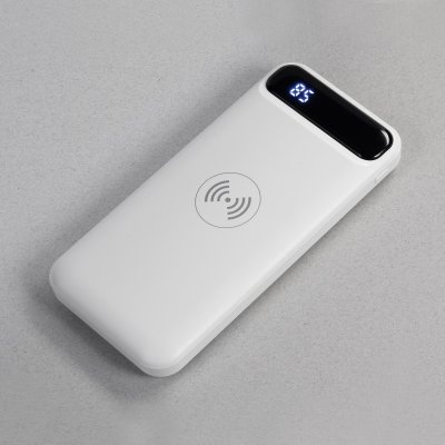 Беспроводное зарядное устройство "Quantum", 10000 mAh с цифровым индикатором заряда белый