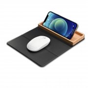 Коврик-трансформер с органайзером на магнитах с беспроводным (15W) ЗУ с подсветкой логотипа черный с бежевым