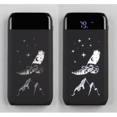 Беспроводное зарядное устройство "ShineMax SOFTTOUCH", 10000 mAh с подсветкой логотипа и цифровым индикатором заряда черный