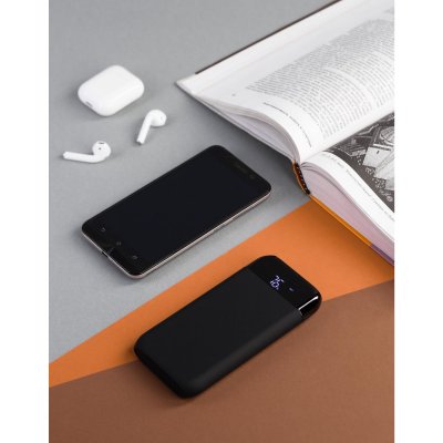 Беспроводное зарядное устройство "ShineMax SOFTTOUCH", 10000 mAh с подсветкой логотипа и цифровым индикатором заряда черный