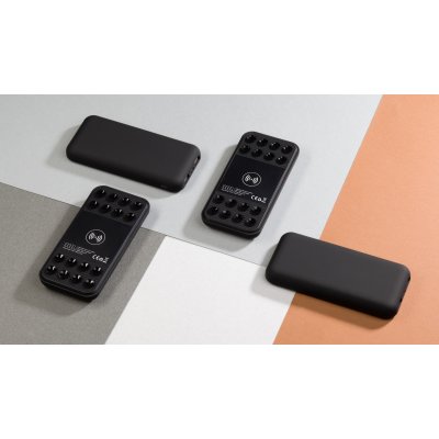 Беспроводное зарядное устройство "Sticky SOFTTOUCH", 10000 mAh с подсветкой логотипа и присосками черный